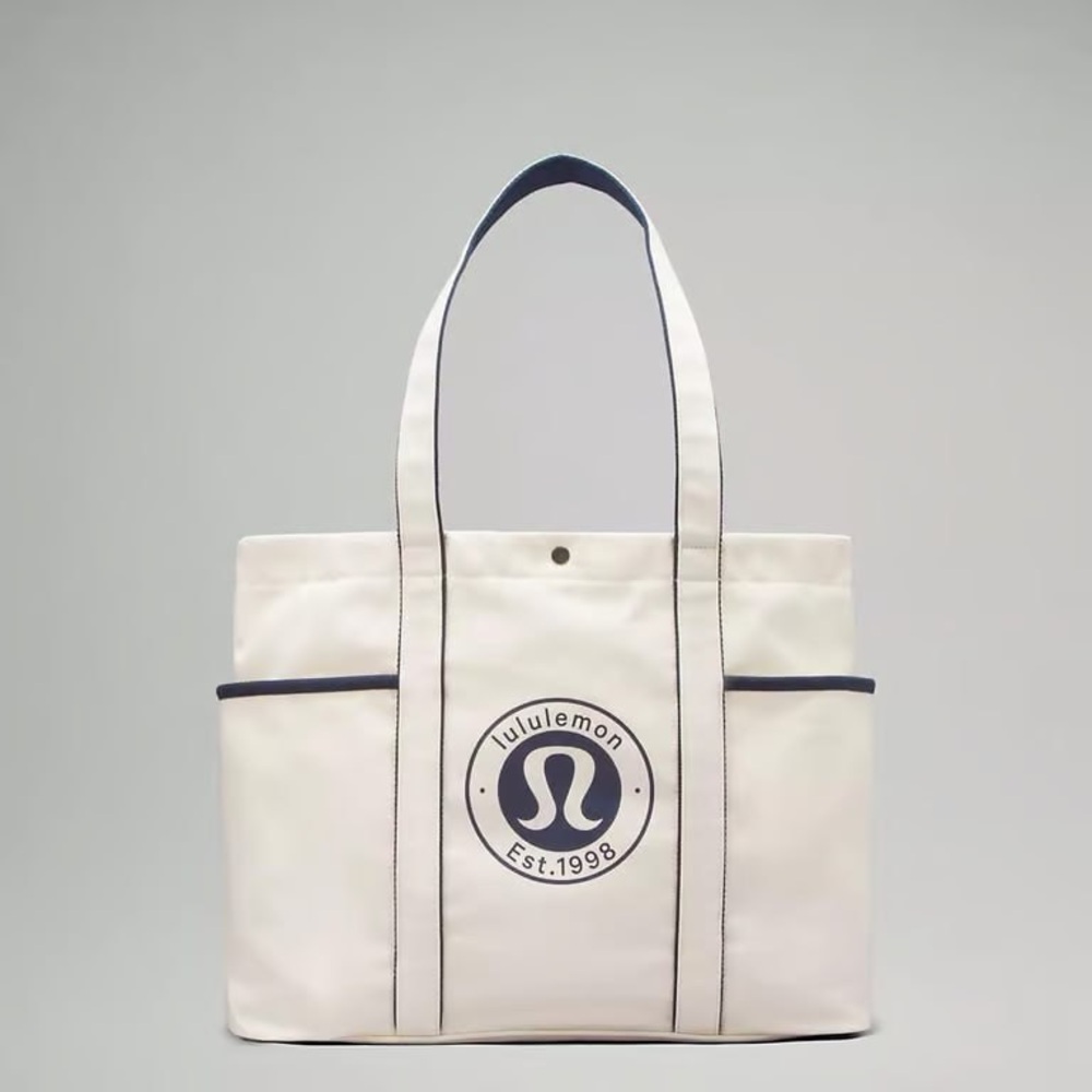 Lululemon White Canvas Tote with Navy Trim